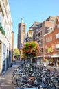 Venlo, Limburg, Netherlands - October 13, 2018: Shopping street in the historical center of the Dutch city. Bicycles parked in the