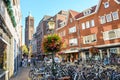 Venlo, Limburg, Netherlands - October 13, 2018: Shopping street in the historical center of the Dutch city. Bicycles parked in the