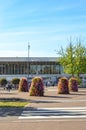 Venlo, Limburg, Netherlands - October 13, 2018: Zebra crossing and sidewalk leading to the main train station building in the