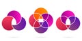 Venn Diagram Color Round Set. Three, Four Intersected Circle Infographic. 3, 4 Circles Chart Concept. Diagram Venn