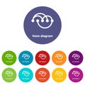 Venn diagramm icons set vector color Royalty Free Stock Photo