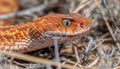 Venomous serpent in aggressive stance, ready to attack in vast arid desert landscape