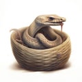 a venomous snake showing its fangs in a wicker basket Royalty Free Stock Photo