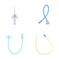 Venous catheter icons set cartoon vector. Intravenous cannula and catheter