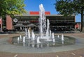 Square in dutch town with water fountain and modern municipal theater building Royalty Free Stock Photo