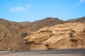 Ventifact rock formations caused by wind at La Pared Beach, Fuerteventura Royalty Free Stock Photo