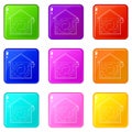 Ventilated home icons set 9 color collection
