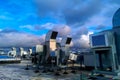 Ventilation and air conditioning system on the roof of an office building. System made of galvanized steel pipes Royalty Free Stock Photo