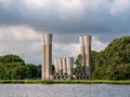 Ventilation building with shafts of road tunnel Velsertunnel, North Sea Canal, Velsen-Noord, Netherlands Royalty Free Stock Photo