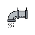 Ventilation drain pipe, pipe connector, air conditioning flat color line icon.