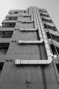 Ventilation duct on the side of the building in the city. Black and White Royalty Free Stock Photo