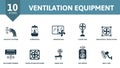 Ventilation Equipment icon set. Contains editable icons ventilation equipment theme such as humidifier, floor fan, air