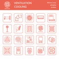 Ventilation equipment line icons. Air conditioning, cooling appliances, exhaust fan. Household and industrial ventilator