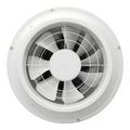 Ventilation Fan Mounted on a White Industrial Ceiling, Highlighting Airflow, Modern Design, and Functional Infrastructure Royalty Free Stock Photo