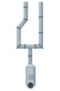 Ventilation pipe. Vent system element. Isolated cartoon part. Air system, steel pipe detail constructor on white