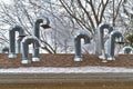 Ventilation pipes of an air conditioner on a roof top metal system Royalty Free Stock Photo