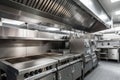 ventilation system in commercial kitchen, with hoods over cooking equipment and exhaust vents for smoke and grease Royalty Free Stock Photo