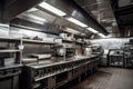 ventilation system in commercial kitchen, with hoods over cooking equipment and exhaust vents for smoke and grease Royalty Free Stock Photo