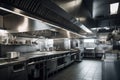 ventilation system in commercial kitchen, with hoods over cooking equipment and exhaust vents for smoke and grease Royalty Free Stock Photo
