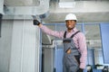 ventilation system installation and repair service. hvac technician at work. banner copy space Royalty Free Stock Photo