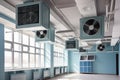 ventilation system with multiple fans and filters, providing clean and fresh air in a school