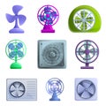 Ventilator icons set, cartoon style