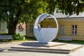 Ventspils, Latvia - September 18. 2023: The urban environment object Lats made from cast aluminium was created for the