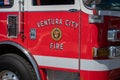 A Ventura City Fire Department logo and city seal on fire department engine. City Seal is visible.