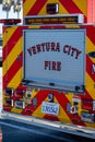 A Ventura City Fire Department title on fire department engines and trucks.