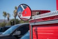A rear mirror on a fire engine with the Ventura City Fire Department.