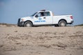 A Harbor Patrol vehicle at Ventura Harbor patrols the beach and shore