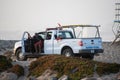 A Ventura Harbor Patrol vehicle and lifeguard watch over the beach and harbor area