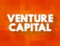 Venture Capital - form of investment in early-stage companies with strong growth potential, text concept background