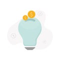 Venture capital. Illustration of a light bulb with coins above it, on a background of a dollar sign