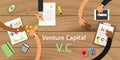 Venture capital illustration with text and team work together