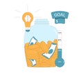 Venture capital investments round. Fundraising concept. Startup goal. Idea bulb, thermometer and moneybox