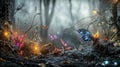 Mystical glowing plants enchanted pixel forest digital art surreal environment close-up fantasy concept