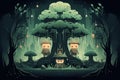 Ancient forest guardians, towering tree ents with deep-rooted wisdom - Generative AI