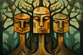 Ancient forest guardians, towering tree ents with deep-rooted wisdom - Generative AI Royalty Free Stock Photo