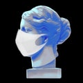 Venus de Milo head sculpture in the side view wearing protective mask