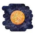 Venus planet solar system. Cosmos space clipart . Hand draw watercolor illustration isolated on dark sky background Royalty Free Stock Photo