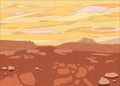 Venus planet surface close up with sky views, vector illustration