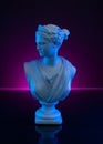 Venus Statue Creative Concept colorful Neon lights, replica greek sculpture.
