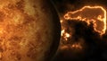 Venus surface. Venus in 360 degree rotation. Realistic 3D render of Venus and stars.