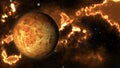 Venus surface. Venus in 360 degree rotation. Realistic 3D render of Venus and stars.