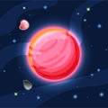 Venus vector cartoon illustration. Red and pink planet Venus of Solar system in dark deep blue space, isolated on blue