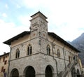 Venzone, UD, Italy - April 1, 2018: Tower of town Hall Royalty Free Stock Photo