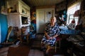 Vepsian local woman in her rural home.