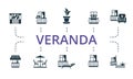 Veranda set icon. Editable icons veranda theme such as balcony furniture, chaise lounge, awning and more. Royalty Free Stock Photo