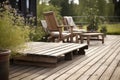 Veranda wooden chairs table. Generate Ai Royalty Free Stock Photo